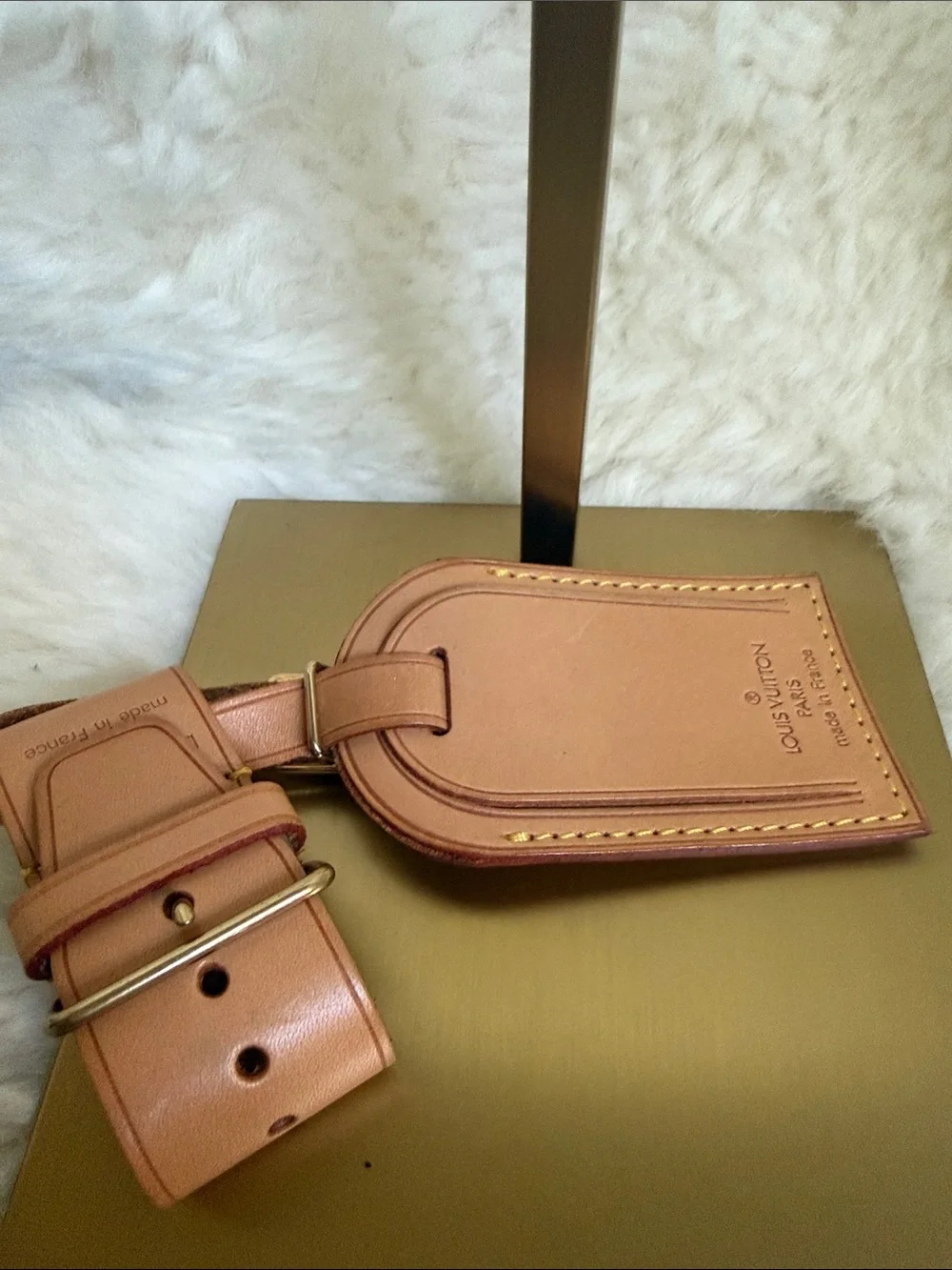 Louis Vuitton Tan Vachetta Leather Luggage Tag and Strap Accent Authentic